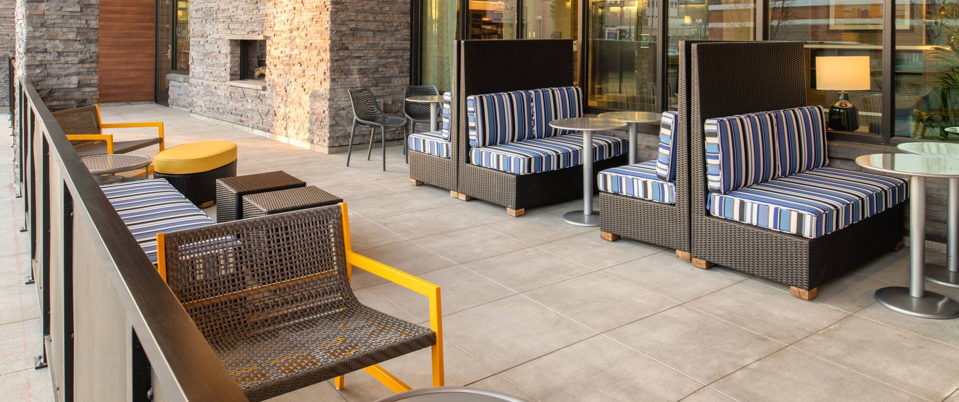 hotel patio, tables and chairs