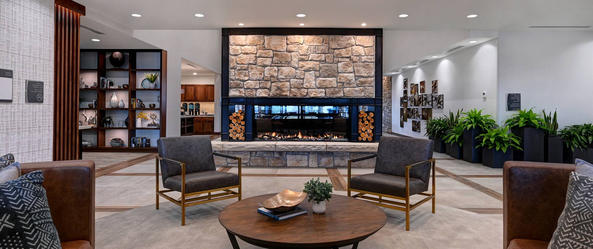lobby seating area with fireplace