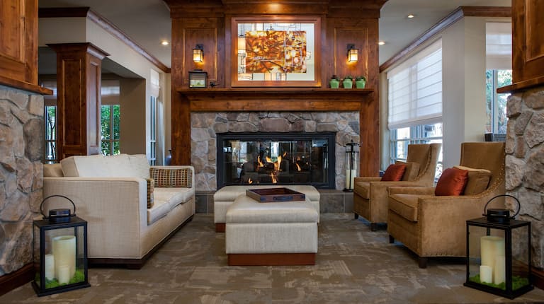 Lobby Lounge Seating Area with Fireplace