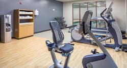 Fitness Center with Cycle Machine, Cross-Trainer, Dumbbell Rack, Towel Shelves and Water Cooler