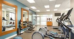 Fitness Center with Treadmills Recumbent Bikes and Weights Area