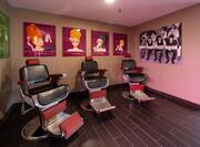 Hairdressers' seats with artwork