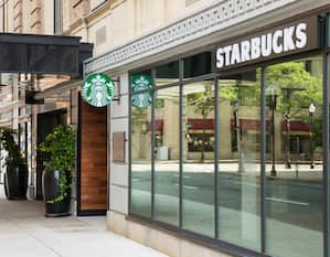Hotel exterior with Starbucks signage