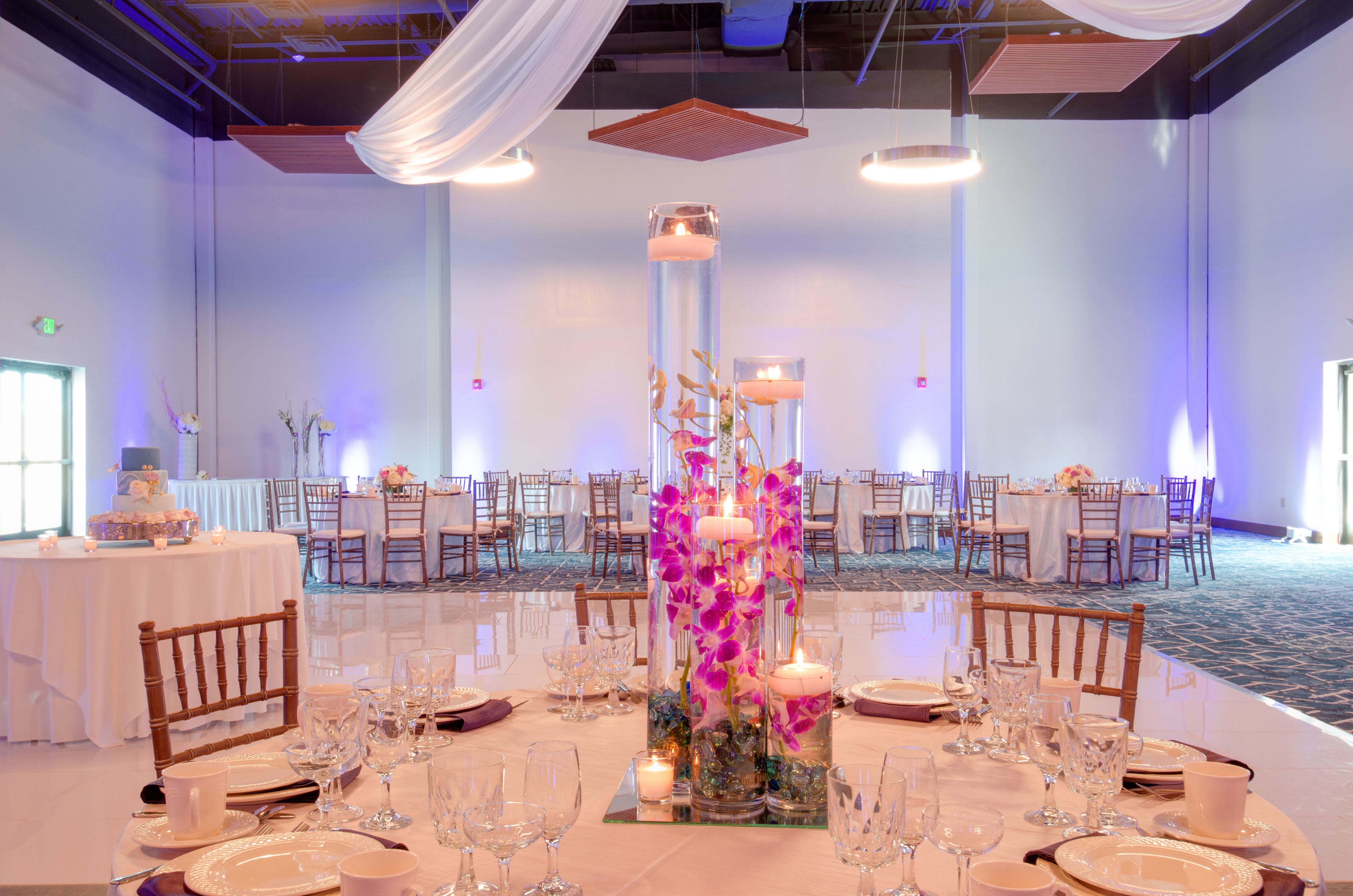 Ballroom Banquet Setup with Round Tables and Chairs