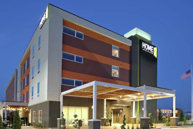 Building Exterior and Entry at Dusk