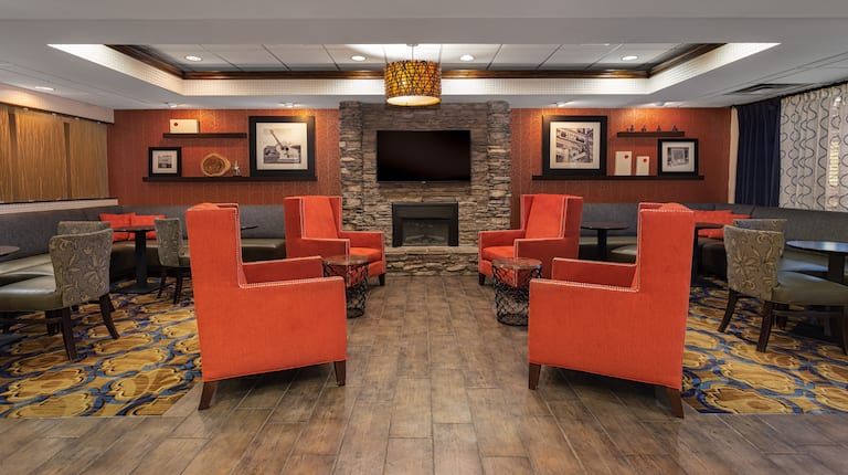 Lobby Lounge, Chairs and Fireplace 