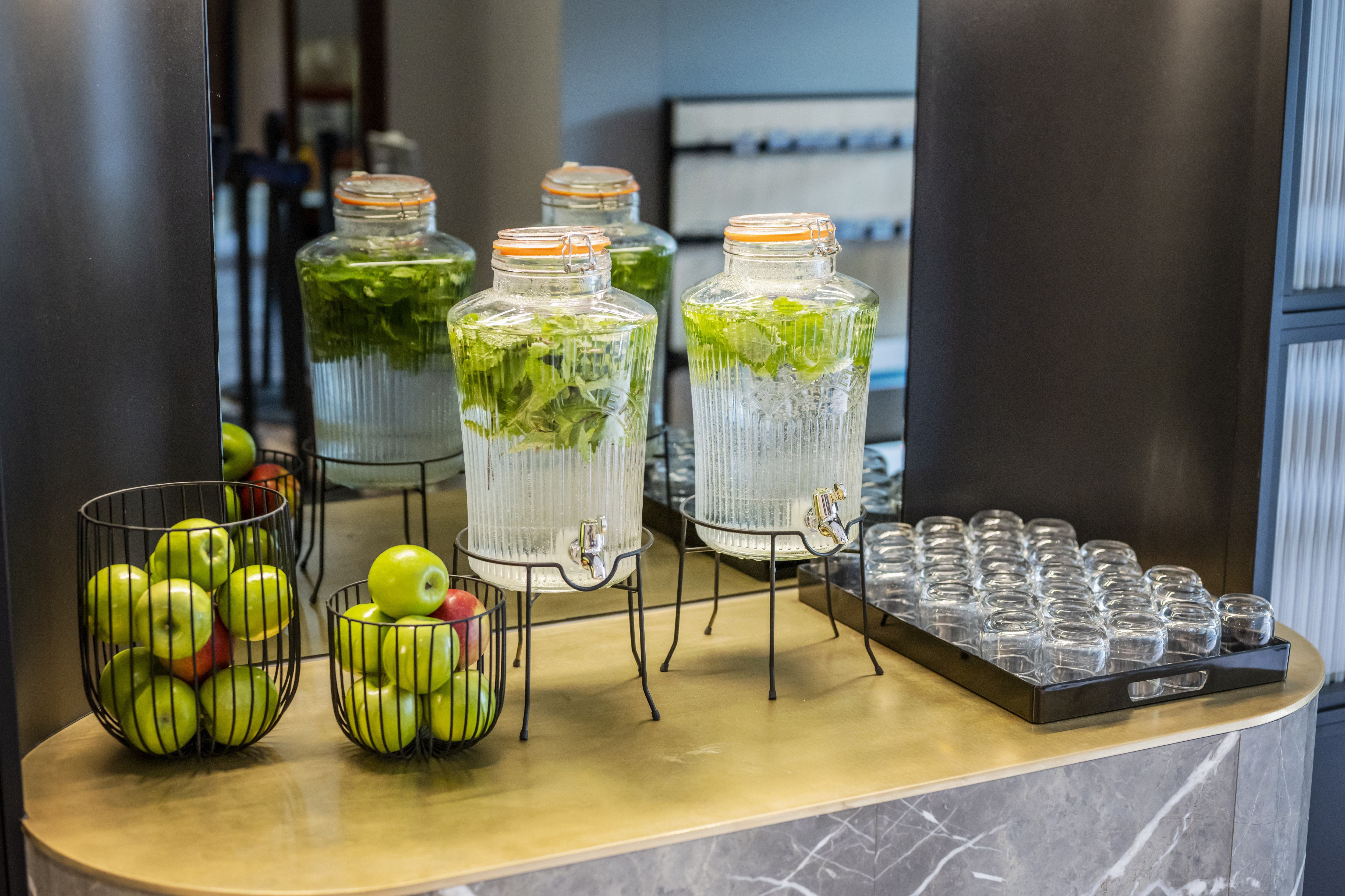 Lobby water station with fruit