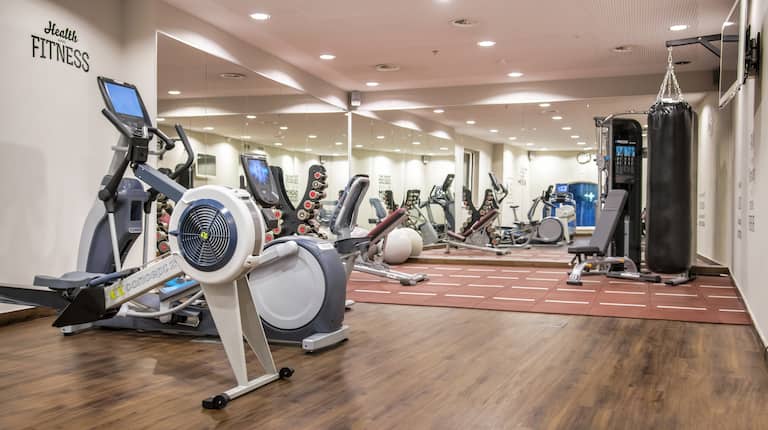 Cardio Equipment and Boxing Bag in Fitness Center