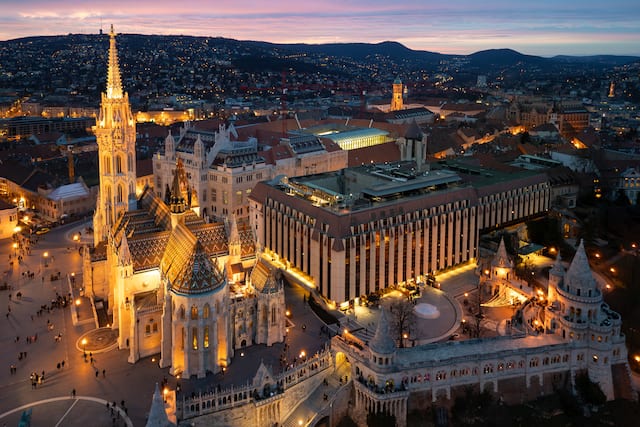 Hilton Budapest Aerial View at Night