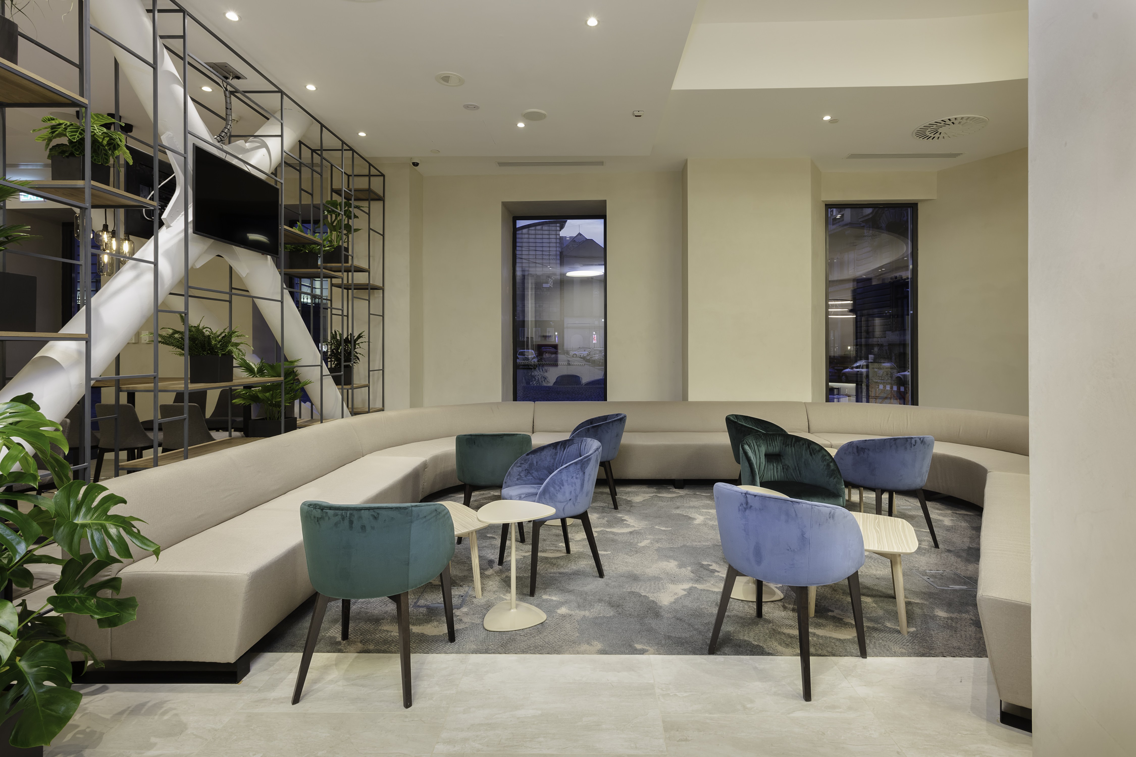 Lobby Seating Area with Armchairs, Tables and Sofa