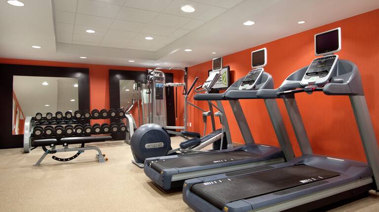 Free Weights, Bench, Weight MAchine, and Cardio Equipment in Spin2Cycle Fitness Area