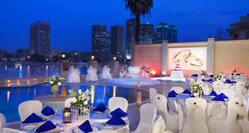 Night View of Terrace Set up as Wedding Venue with River and City View