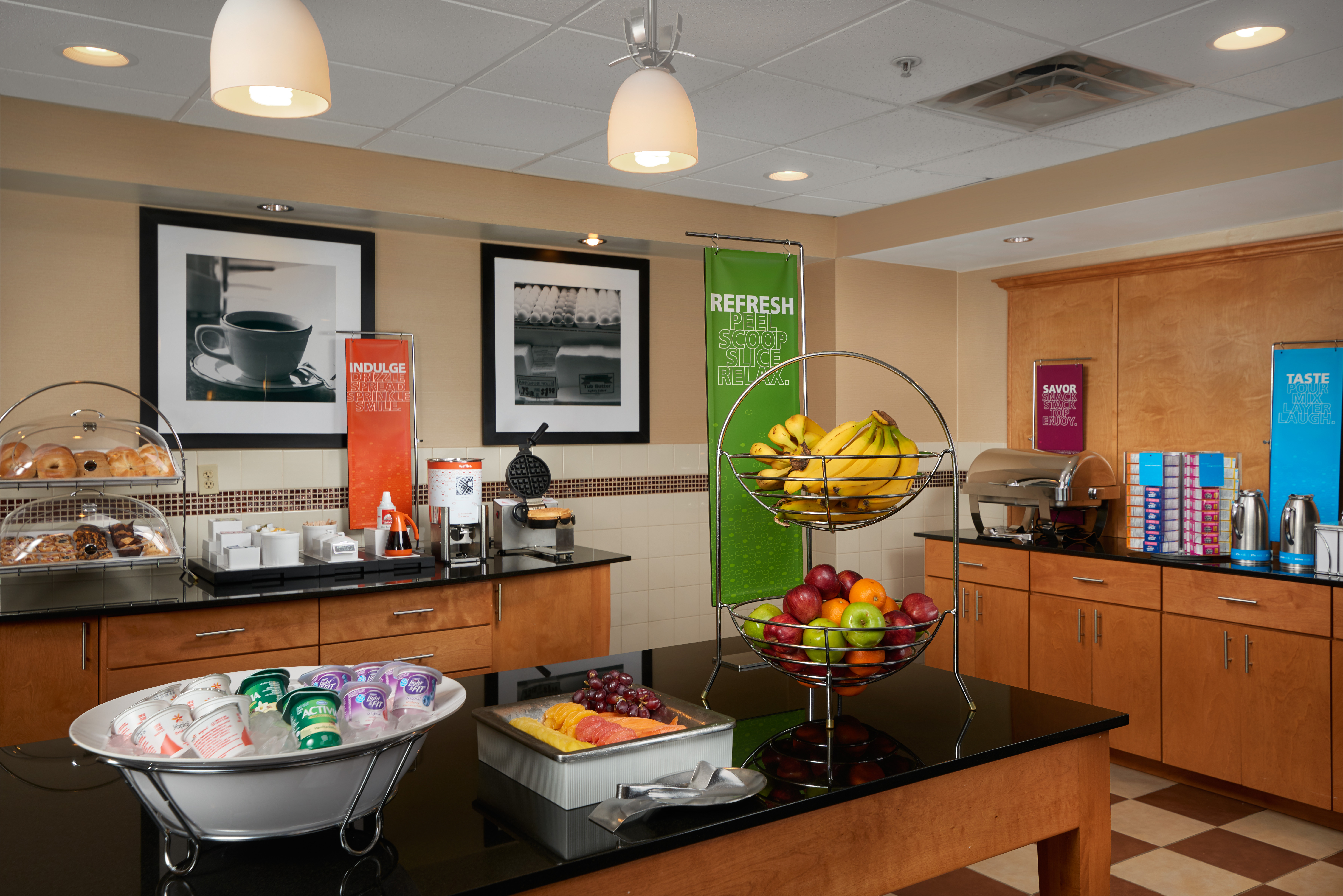 Breakfast Area with Hot Foods and Fresh Fruits
