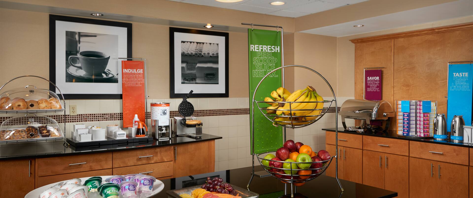 Breakfast Area with Hot Foods and Fresh Fruits