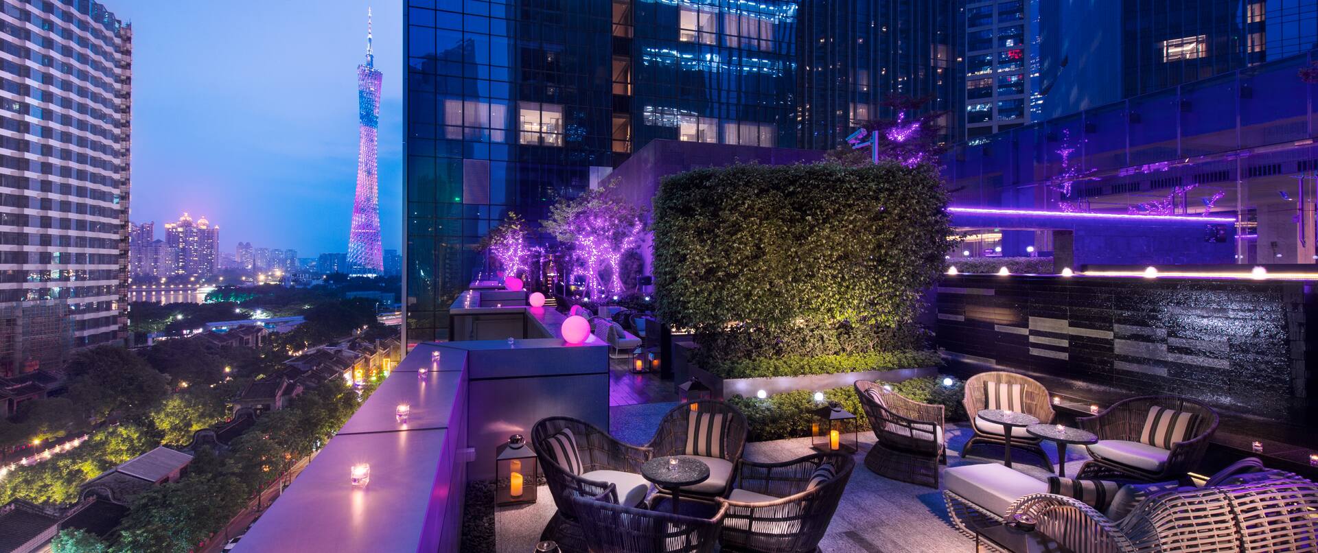 Rooftop Bar seating area with views of city