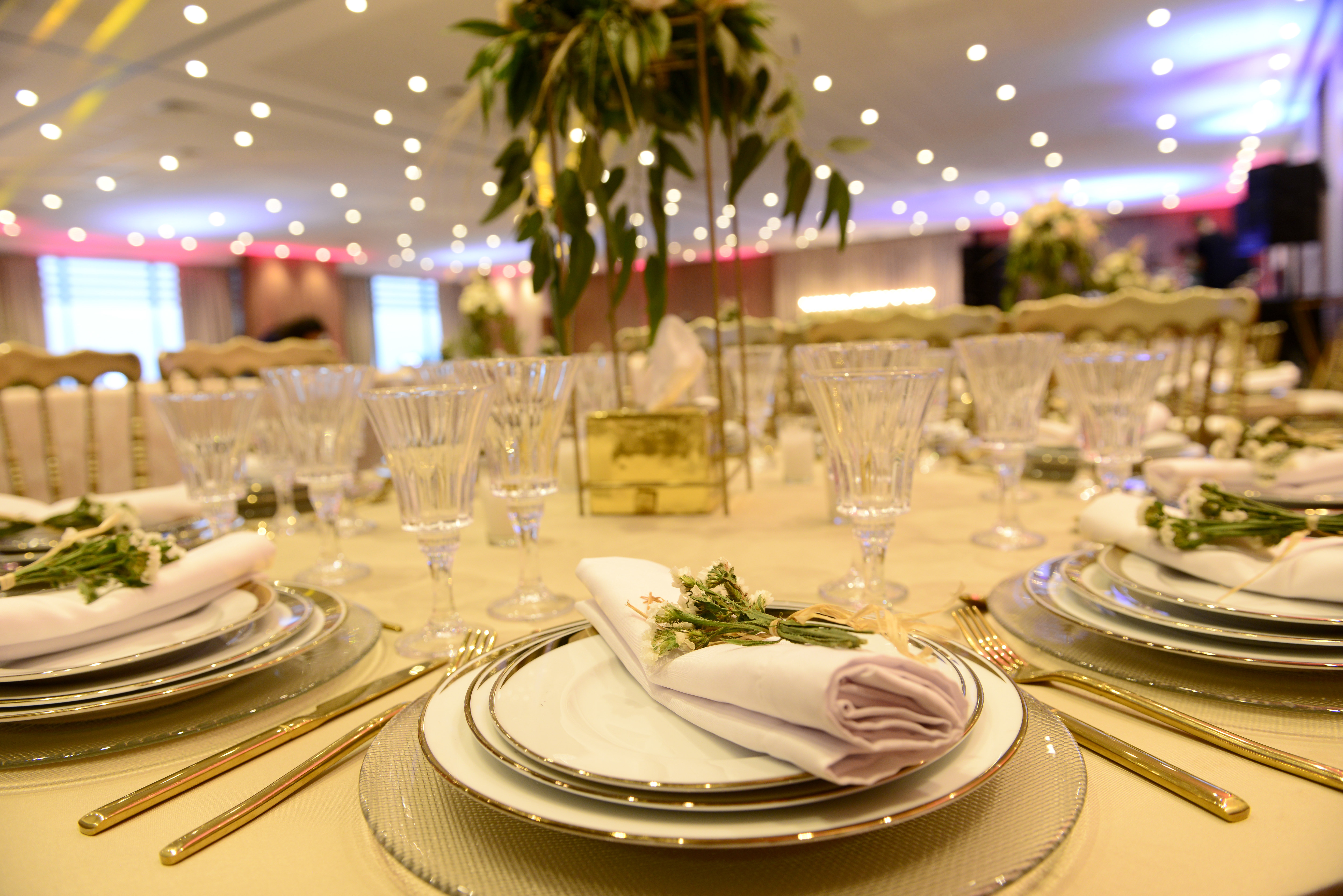 ballroom, wedding reception table