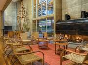 Lobby fireplace and seating