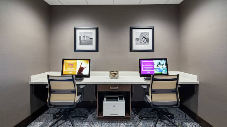 Computer Workstations, Printer, and Ergonomic Office Chairs in Business Center
