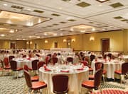 Hotel Ballroom with Tables Set for an Event