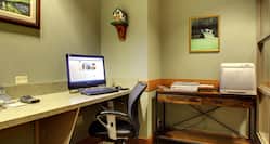 Business Center With Computer Workstation, Ergonomic Chair, Wall Art, and Printer