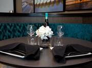 Restaurant Table Details, Plates, Glasses, Wine