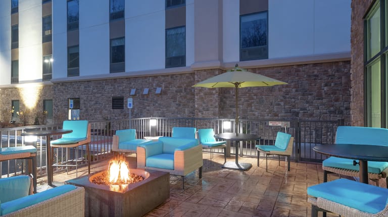 Outdoor Patio with Firepit at Night