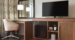 Guest Room with Work Desk, Mini Fridge and HDTV