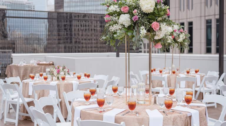 Rooftop Wedding Event with Table Arrangements
