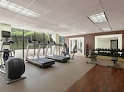 Fitness equipment and weights with floor-to-ceiling windows