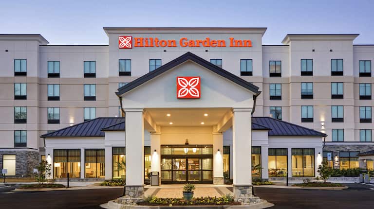 Hilton Garden Inn Hotel Exterior in the Evening