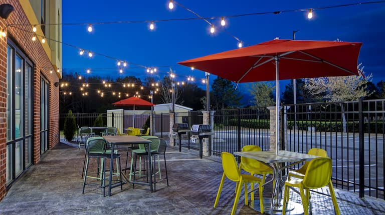 outdoor patio at dusk