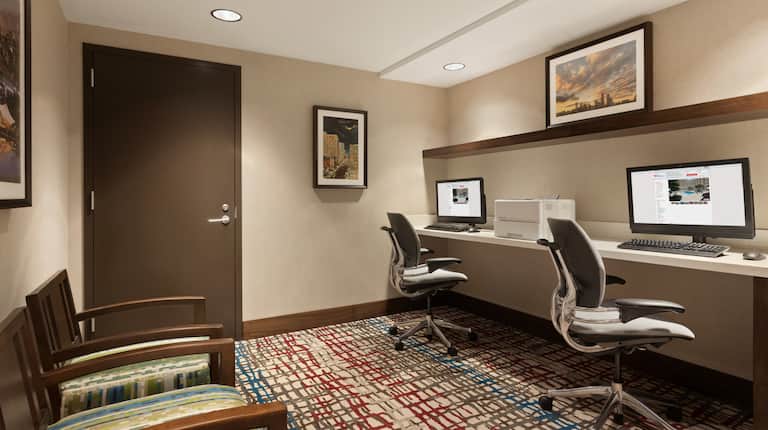 Business Center with Desktop Computer, Office Chairs and Printer