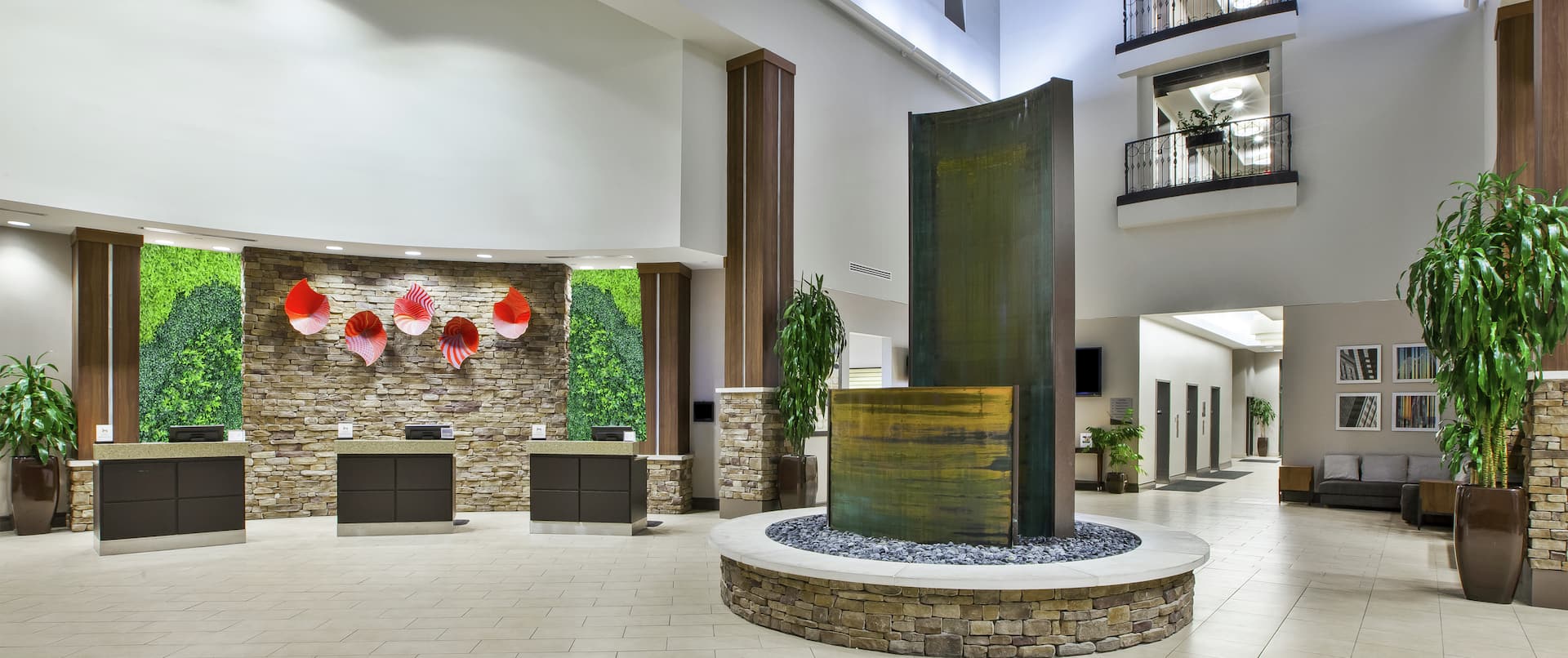 Reception Area and Fountain in  Lobby Entrance