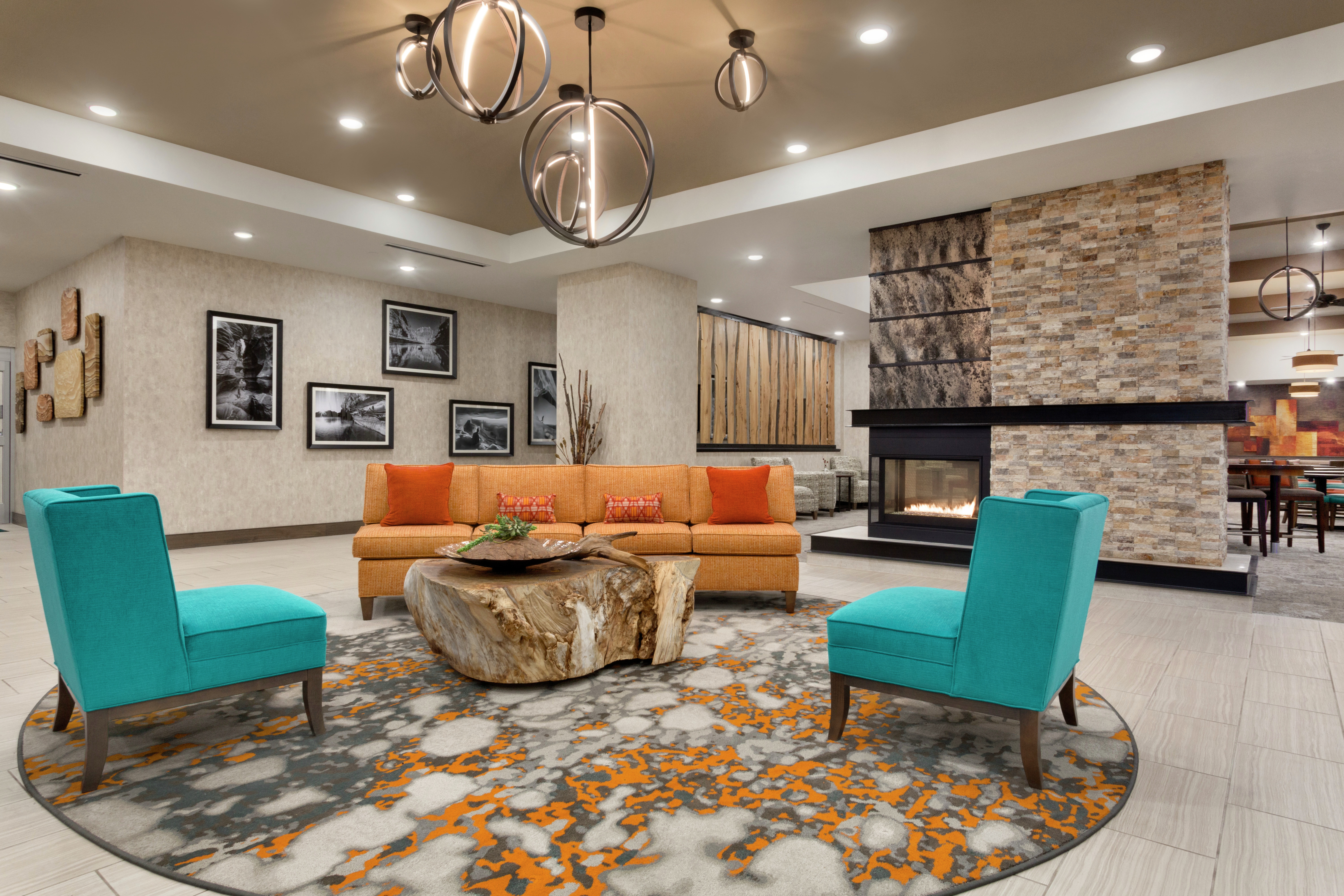Colorful Lobby and Soft Seating Area