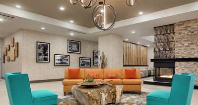 Colorful Lobby and Soft Seating Area