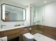 Guest Room Bathroom Vanity Area with Mirror and Bathtub