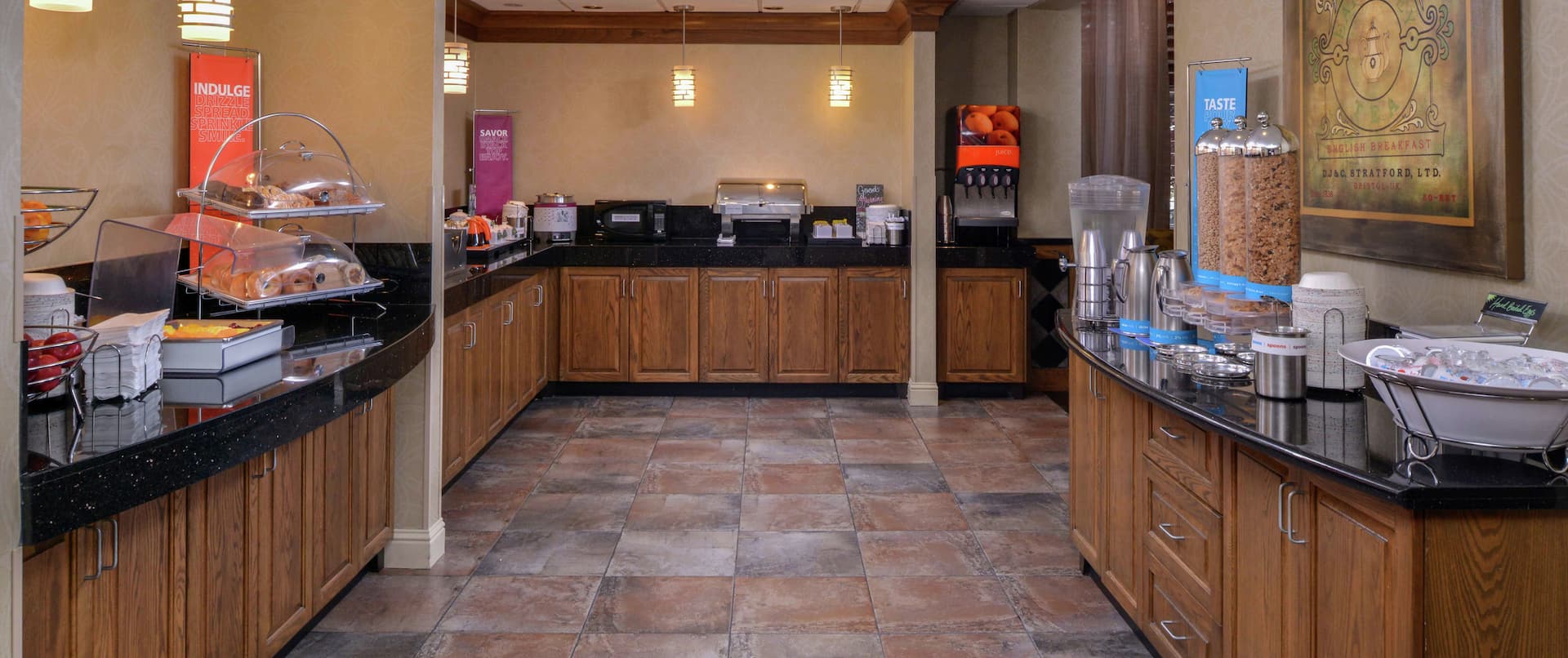 Breakfast Bar Area with Fresh and Hot Food Options 