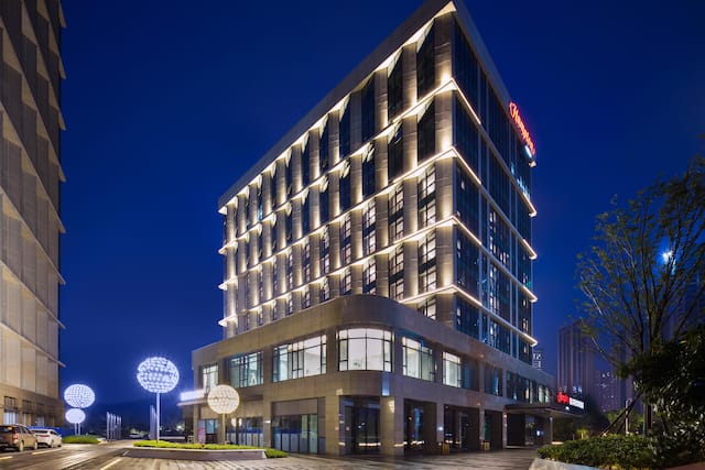 hotel exterior at night