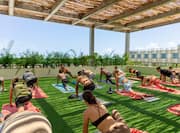 Gym yoga class on rooftop