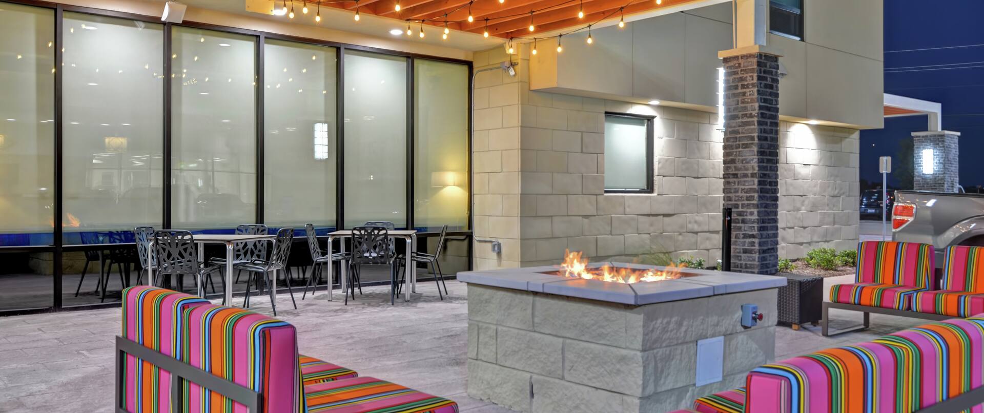 Outdoor patio area with firepit