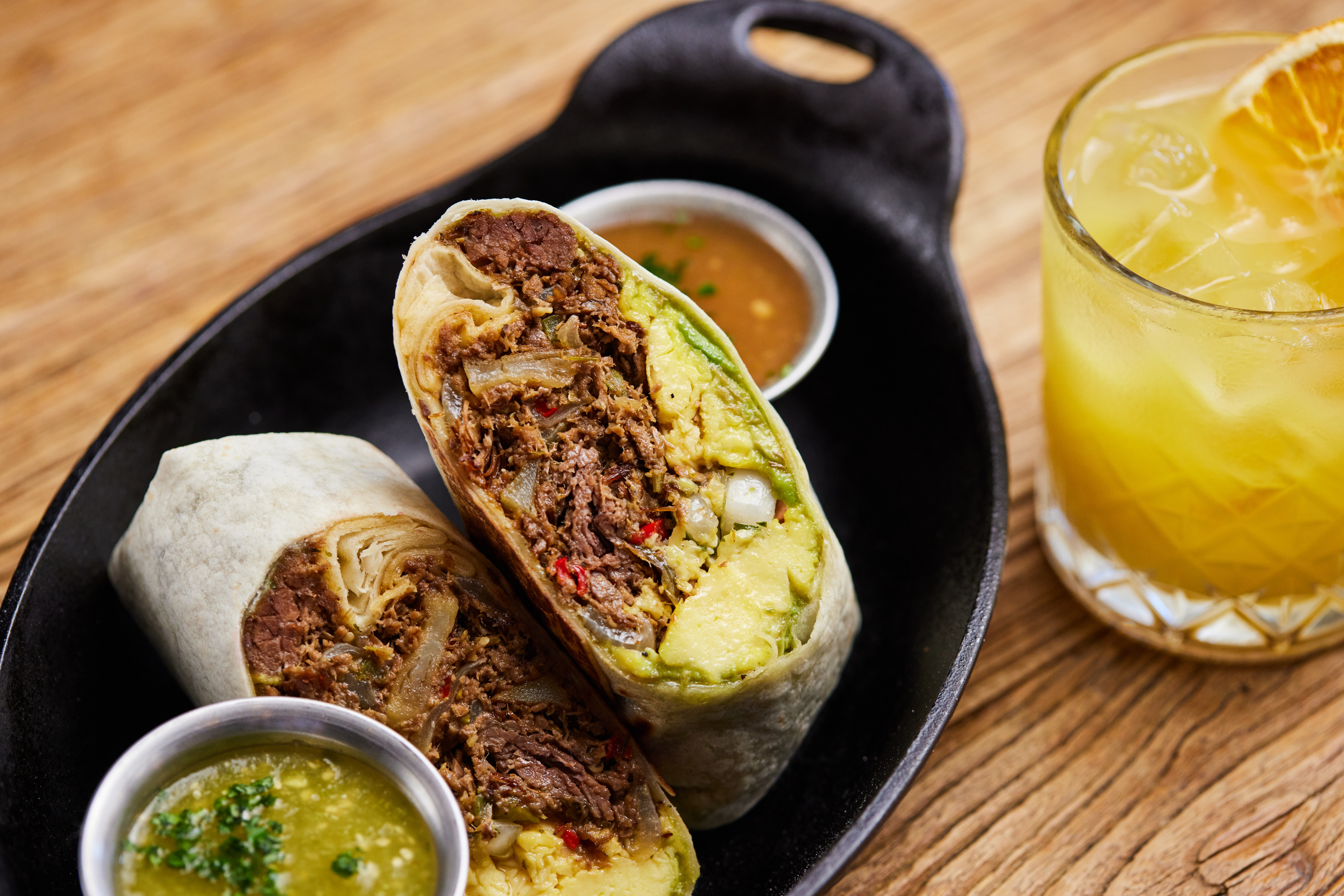 Brisket Burrito and a Drink at Elm Street Cask and Kitchen