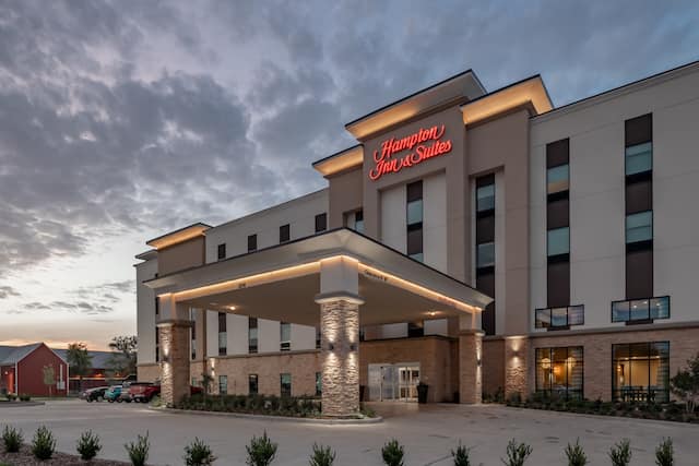 Illuminated Hotel Exterior at Dusk