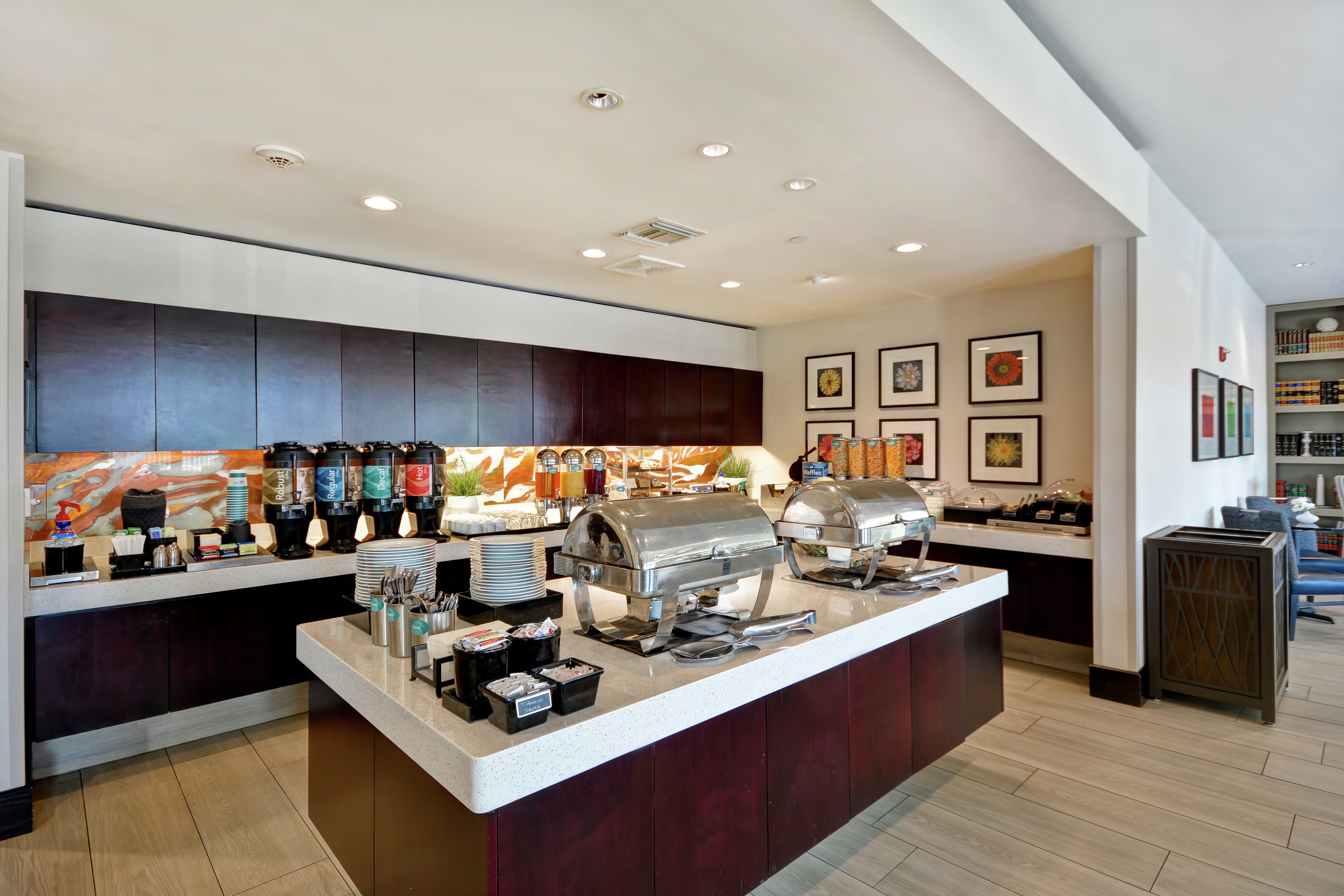 Breakfast Buffet Area with Hot and Cold Food Options 