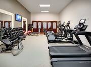 Fitness Center with Treadmills, Elliptical Machines, Dumbbells, and Room Technology