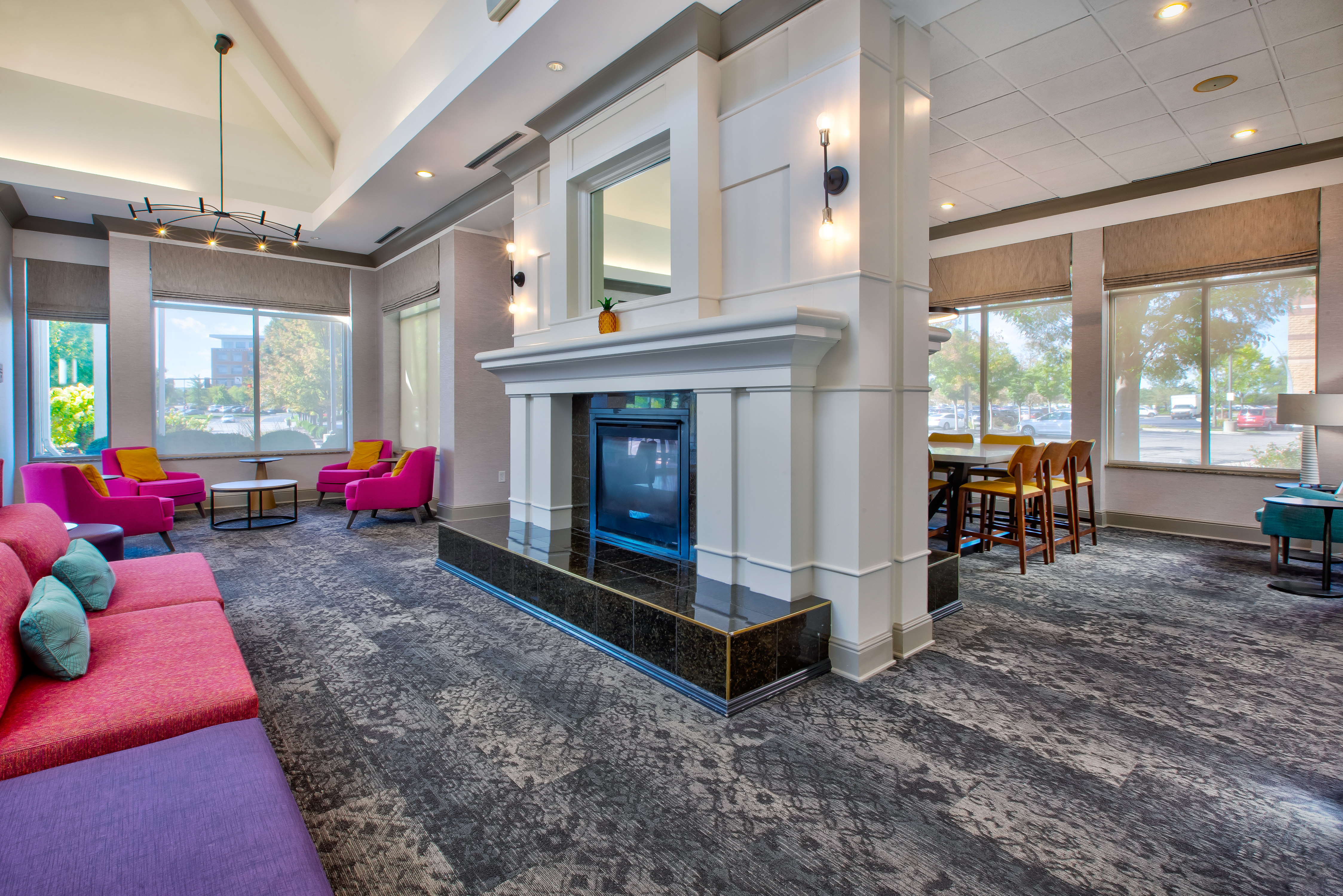 lobby seating area, fire place
