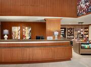 Front Desk Reception Area with On-Site Snack Area