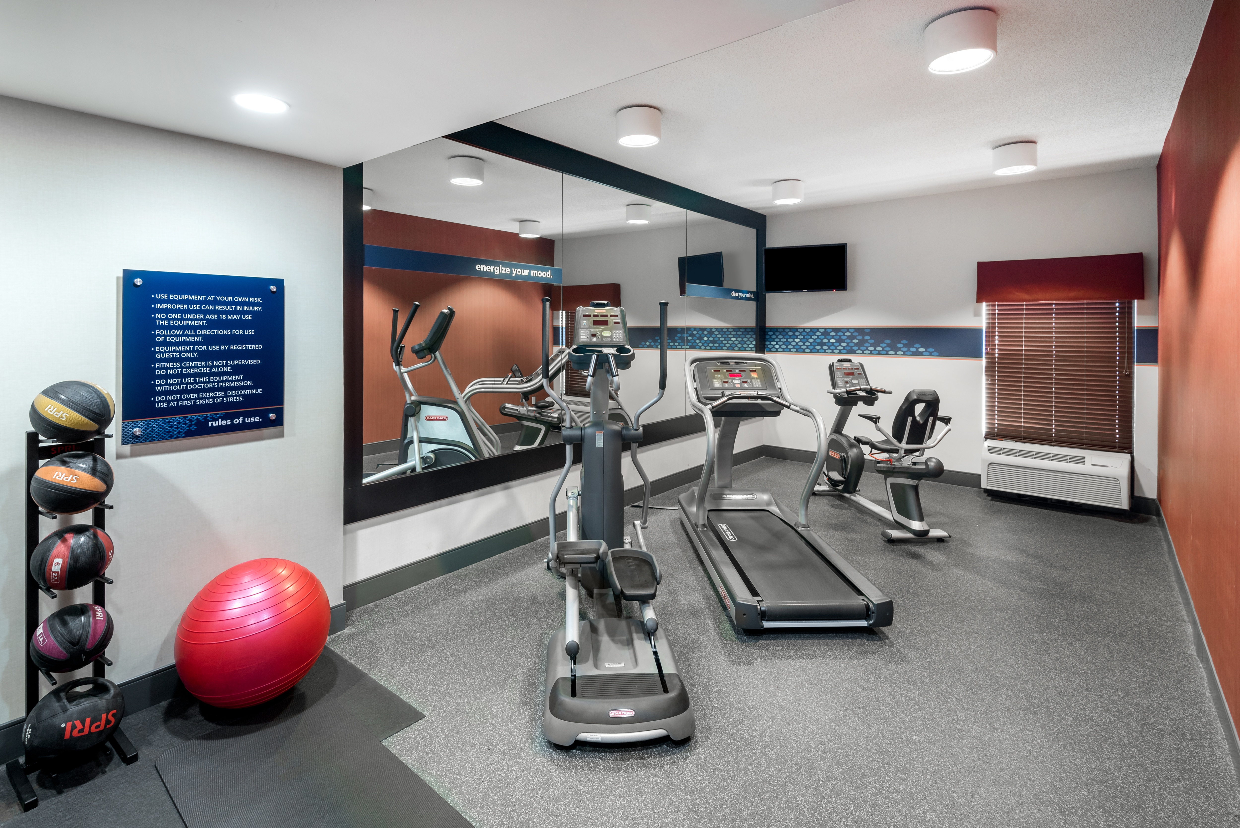 Fitness Center with Exercise Balls and Treadmill and Other Equipment