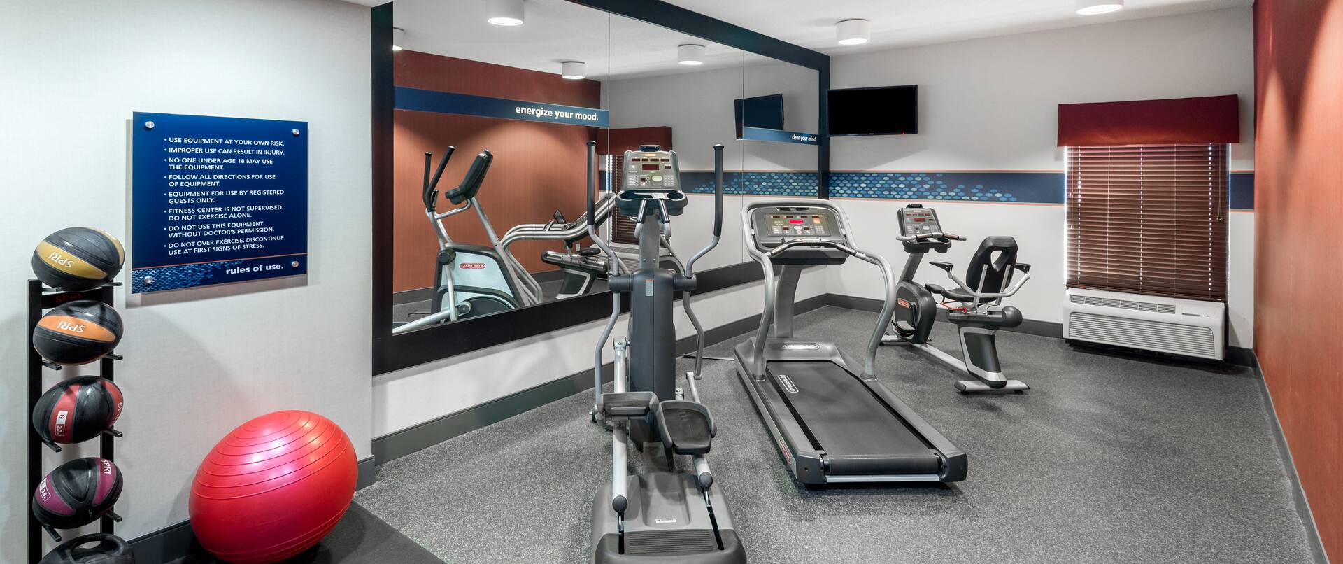 Fitness Center with Exercise Balls and Treadmill and Other Equipment