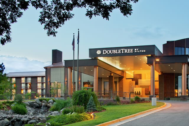 Hotel entrance at dawn