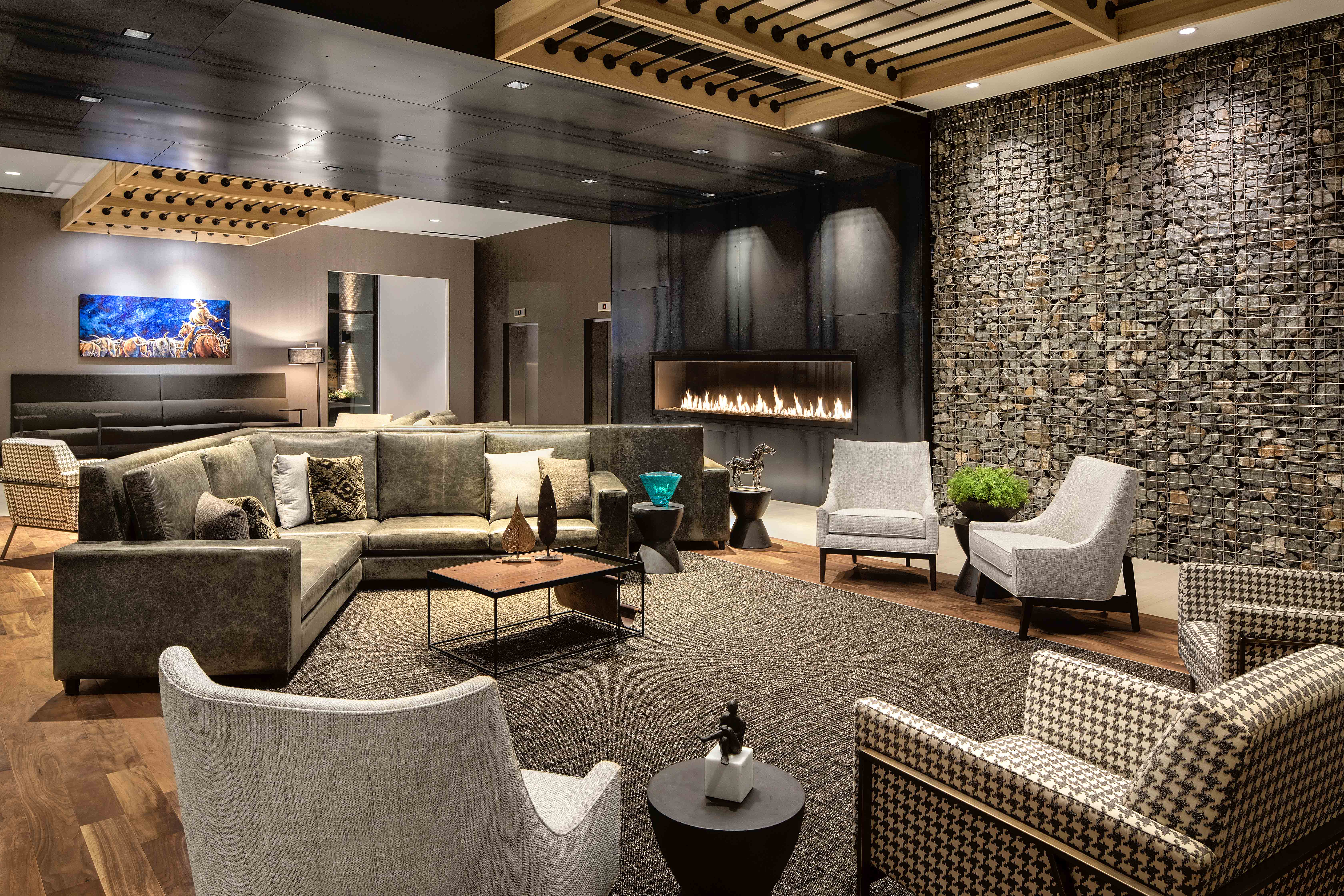 Lobby Area with Soft Seating and Fireplace